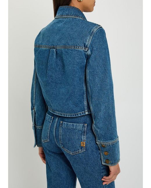 Balmain Blue Cropped Denim Jacket
