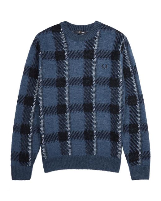 Fred Perry Blue Checked Cotton-blend Jumper for men