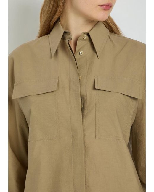 Brunello Cucinelli Natural Crinkled Cotton-Blend Midi Shirt Dress