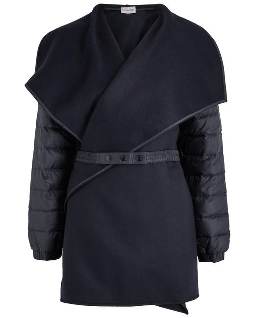 Moncler Blue Quilted Wool Cape Coat
