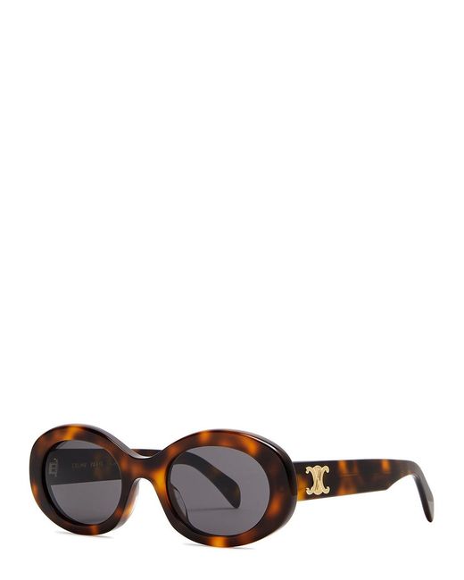 Céline Brown Oval-frame Sunglasses Metal Logo Plaque At Temples, 100% Uv Protection