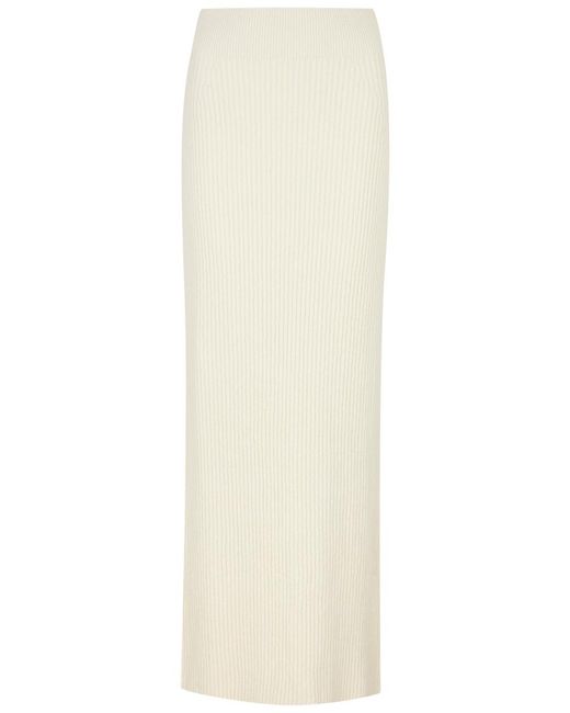 Totême  White Bouclé Cotton-Blend Maxi Skirt