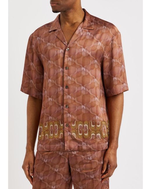 Dries Van Noten Brown Cassi Printed Satin Shirt for men