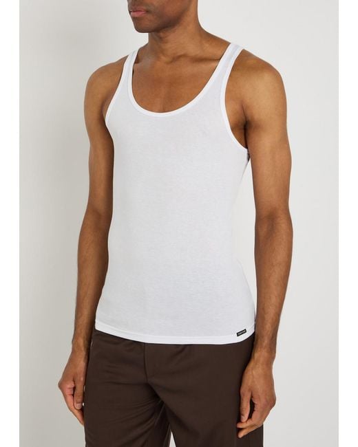 Tom Ford White Ribbed Logo Jersey Tank for men