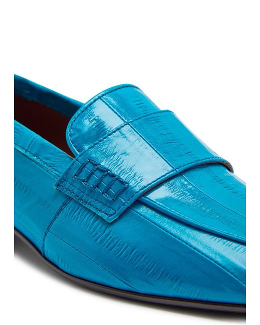 Dries Van Noten Blue Textured Leather Loafers