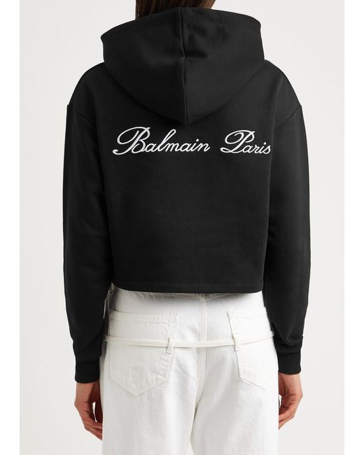 Balmain Black Logo-embroidered Hooded Cotton Sweatshirt