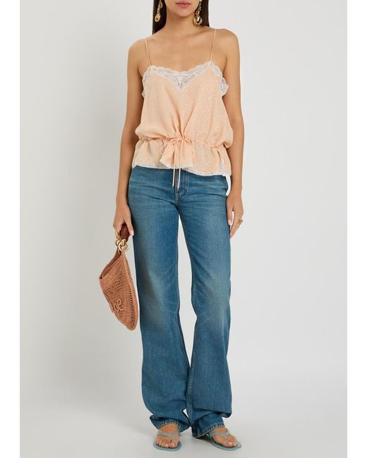 Chloé Natural Floral-Jacquard Lace-Trim Silk Top