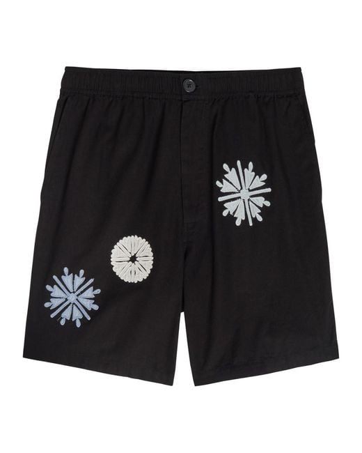 Wax London Black Kurt Embroidered Cotton And Linen-Blend Shorts for men
