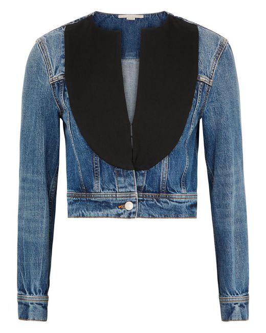 Stella McCartney Blue Panelled Cropped Denim Jacket