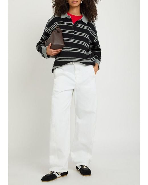 Nili Lotan Black Galvez Striped Cashmere Polo Jumper