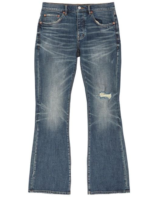 Purple Brand Blue Distressed Flared Jeans for men