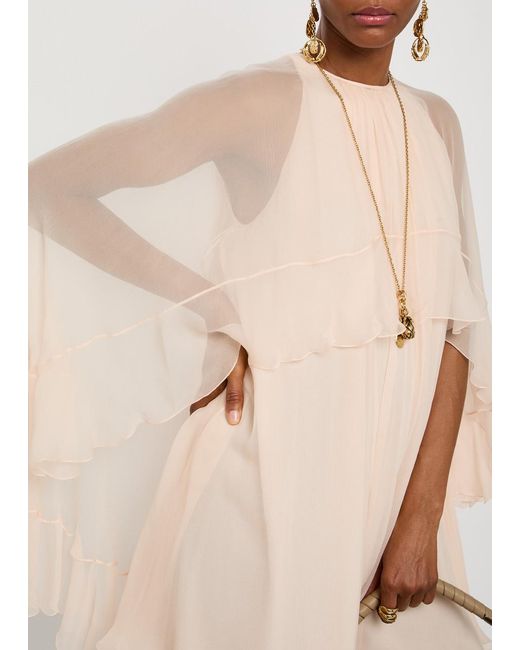 Chloé Natural Ruffled Cape-Effect Silk Mini Dress
