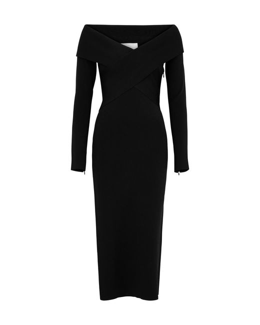 Roland Mouret Black Cross-over Knitted Midi Dress