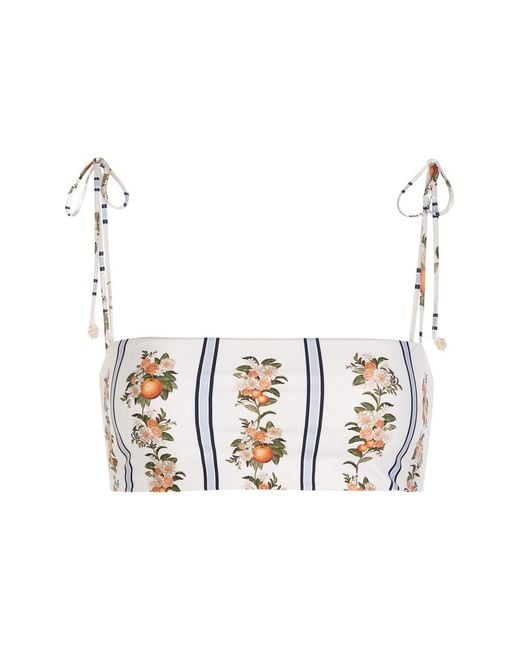 Agua Bendita White Primavera Floral-Print Bikini Top
