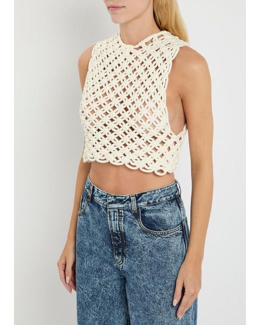Alaïa Natural Knotted Cotton-Blend Crop Top