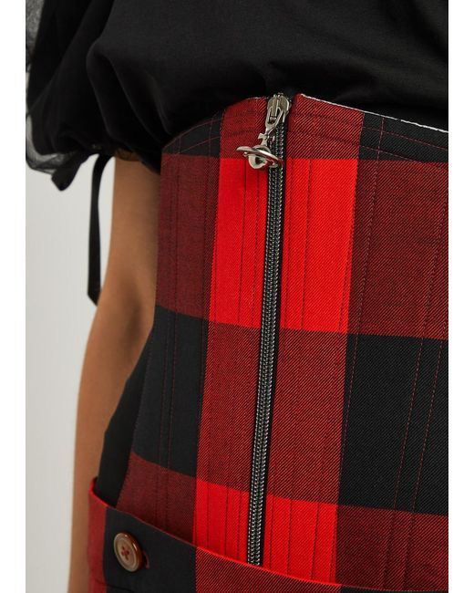 Vivienne Westwood Red Foam Checked Corset-effect Wool Skirt