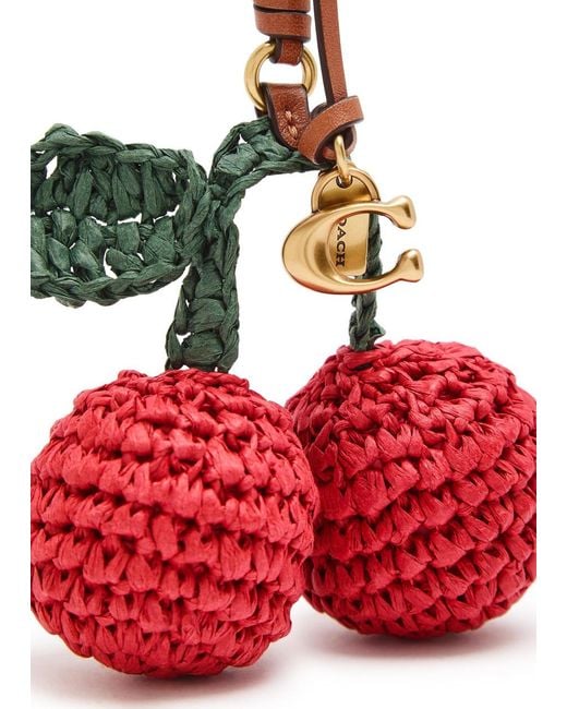 COACH Red Cherries Leather And Straw Bag Charm