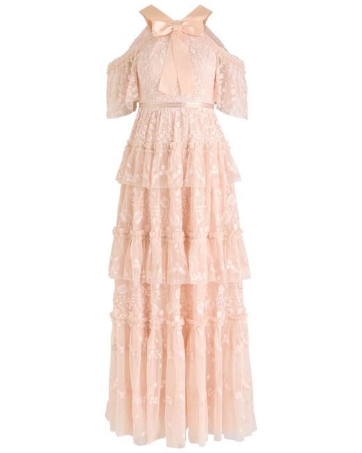 Needle & Thread Pink Primrose Embroidered Tulle Gown
