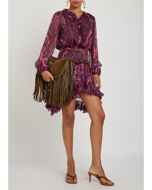 Etro Purple Paisley-Print Silk-Chiffon Mini Dress