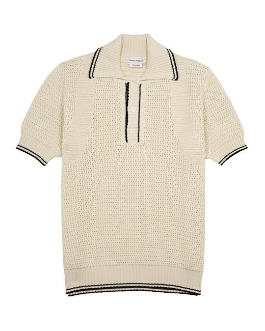 Alexander McQueen Natural Open-knit Cotton Polo Shirt for men