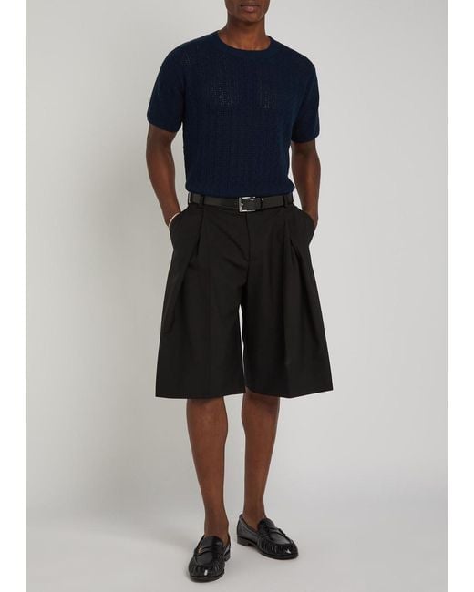 Percival Blue Open-Knit Cotton T-Shirt for men