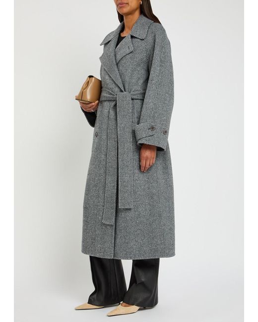 Joseph Gray Navarre Herringbone Wool Coat