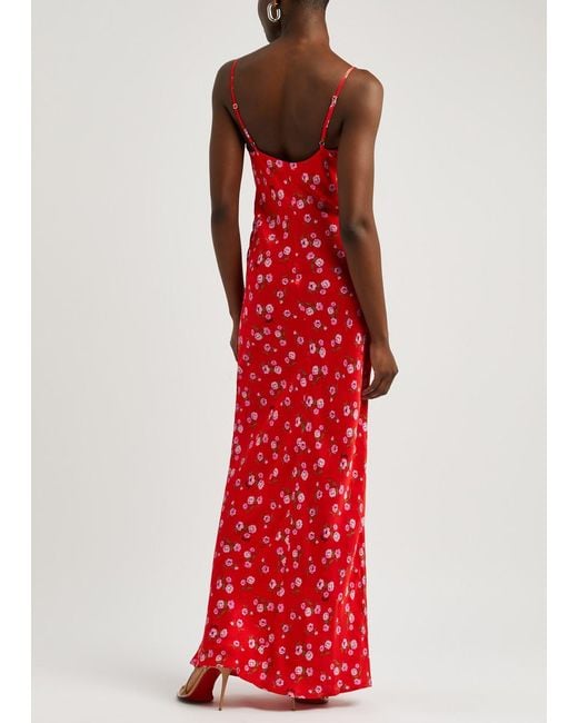 ROTATE SUNDAY Red Rotate Birger Christensen Floral-Print Satin Maxi Dress