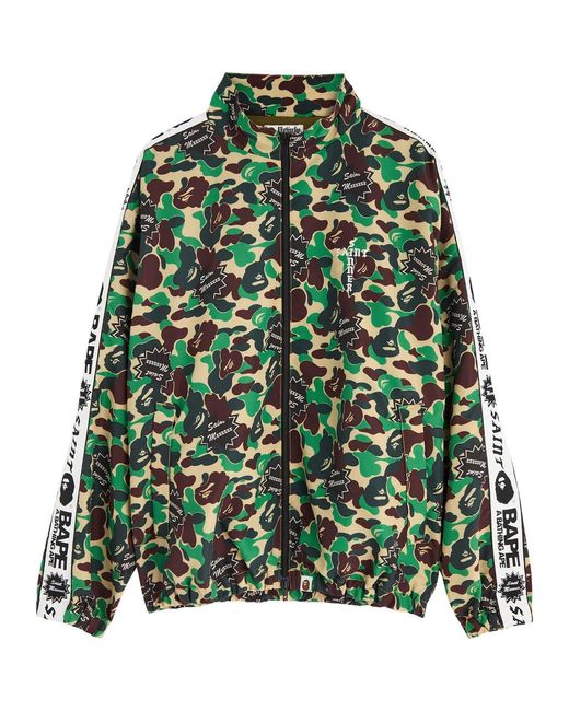 SAINT Mxxxxxx Green X A Bathing Ape Printed Nylon Track Jacket for men