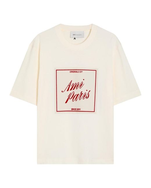 AMI White Logo-Appliquéd Cotton T-Shirt for men
