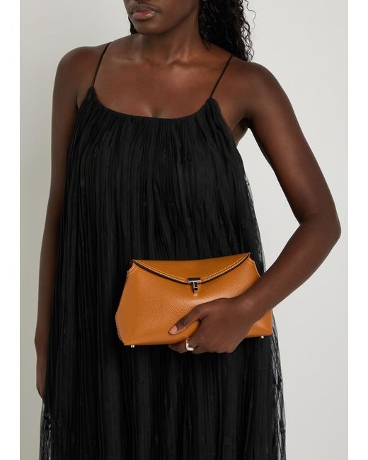 Totême  Brown T-Lock Grained Leather Clutch