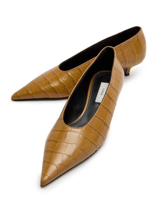 Totême Brown 35 Crocodile-Effect Leather Pumps