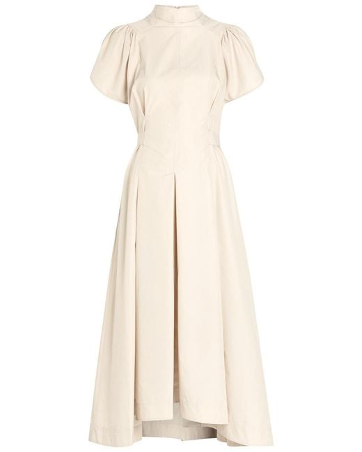 3.1 Phillip Lim Natural Pleated Cotton-Blend Poplin Midi Dress