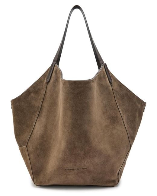 Brunello Cucinelli Brown Reversible Suede Tote