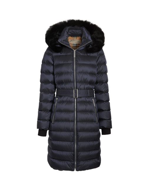 Burberry Blue Detachable Shearling Trim Down-filled Puffer Coat