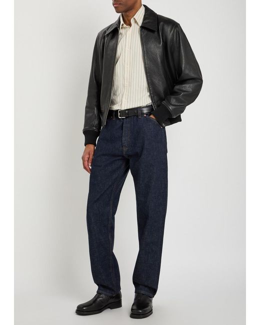 AMI Black Adc Grained Leather Bomber Jacket for men