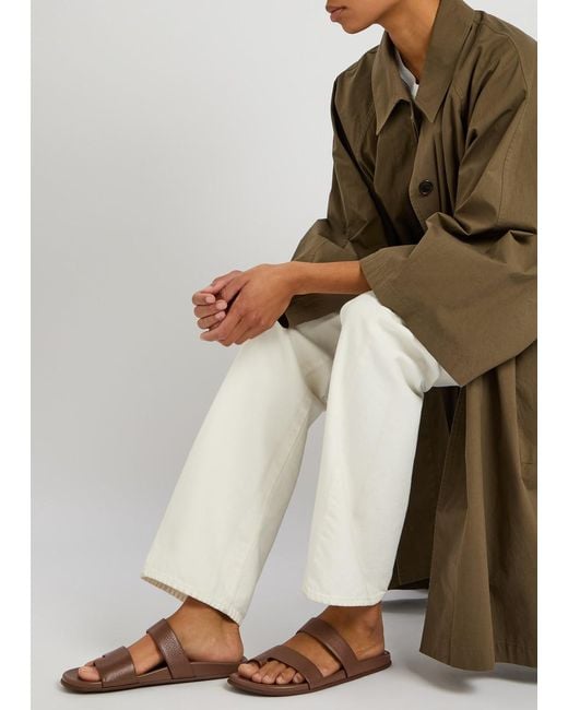 The Row Brown Hugh Grained Leather Sliders