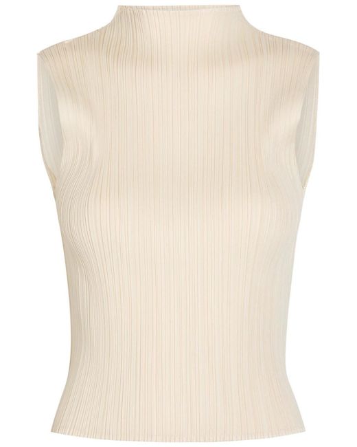 Pleats Please Issey Miyake Natural Pleated Woven Top