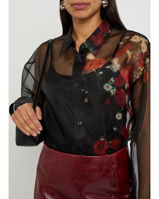 Khaite Black Goya Floral-Print Silk-Organza Shirt