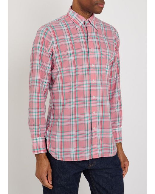 Drake's Pink Plaid Cotton Shirt for men