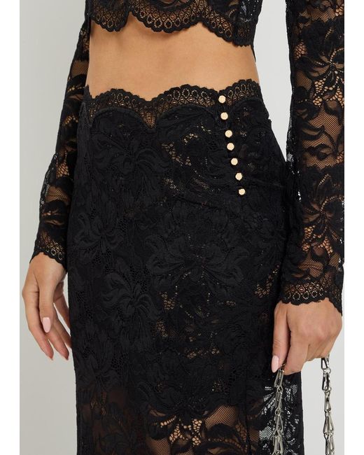 Rabanne Black Stretch-Lace Midi Skirt