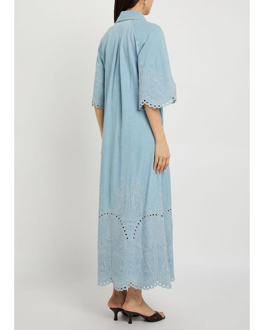 Zimmermann Blue Daylight Embroidered Midi Dress