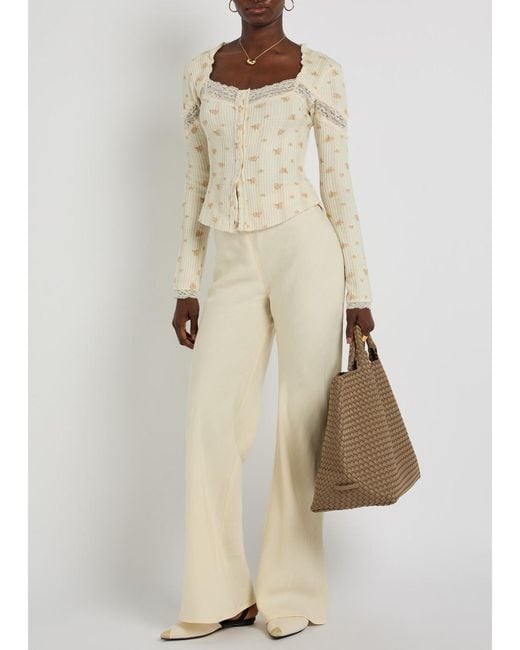 Free People Natural Lets Party Cardi Floral-Print Cotton Top