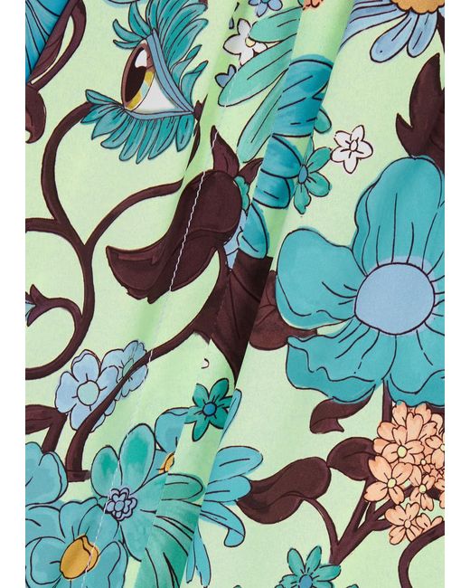 Stella McCartney Green Floral-print Satin Maxi Dress