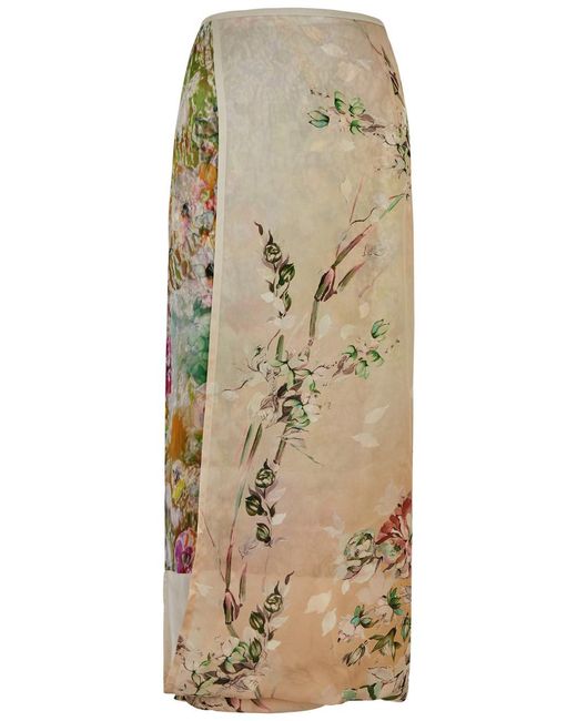 Dries Van Noten Natural Spa Floral-print Silk Wrap Skirt