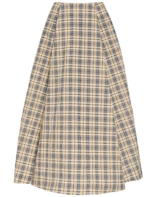 BERNADETTE Natural Kennedy Plaid Seersucker Maxi Skirt