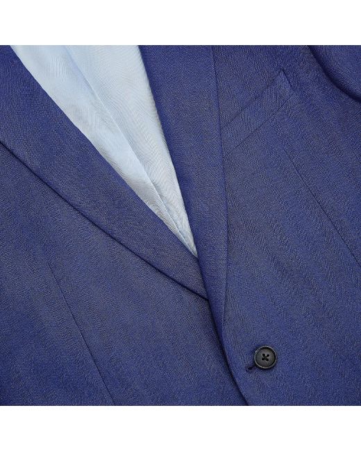 Harvie & Hudson Royal Blue Herringbone Linen Jacket for men