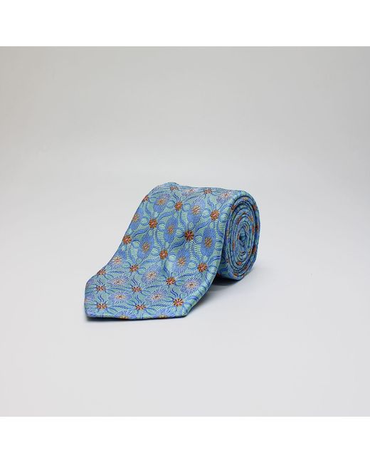Harvie & Hudson Blue Art Nouveau Floral Woven Silk Tie for men