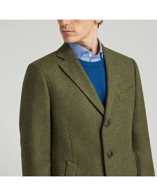 Harvie & Hudson Blue Dark Green Long Wool Coat for men