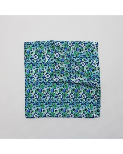 Harvie & Hudson Green And Blue Petals Printed Silk Hank for men