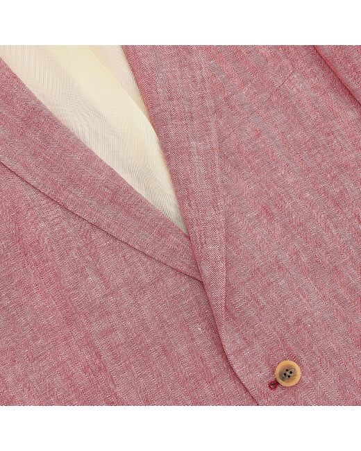 Harvie & Hudson Pink Strawberry Herringbone Linen Jacket for men